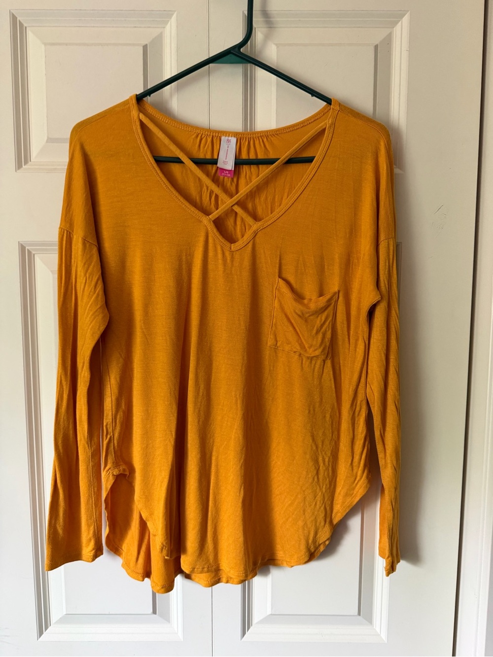 No Boundaries Mustard Yellow Crisscross V-Neck Long Sleeve Top
